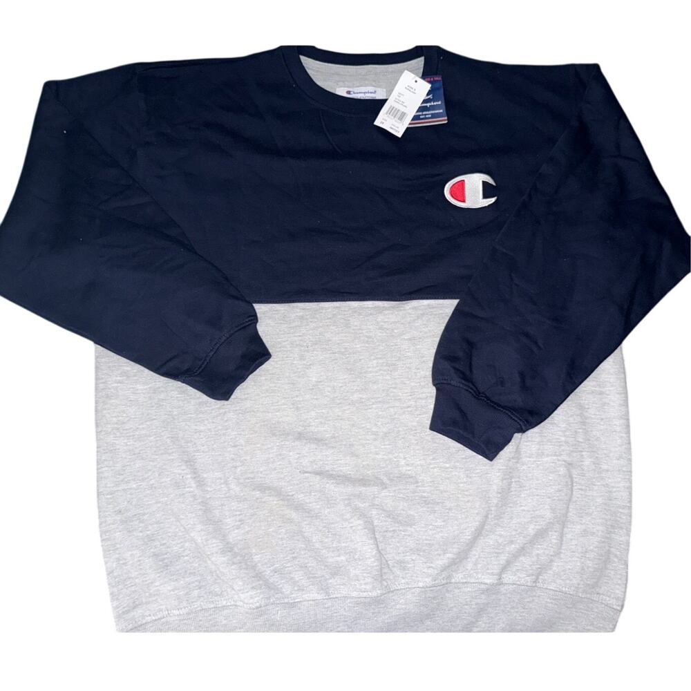 NWT Big & Tall Champion Colorblock Sweatshirt Crewneck Navy Heather Men's 2XB
